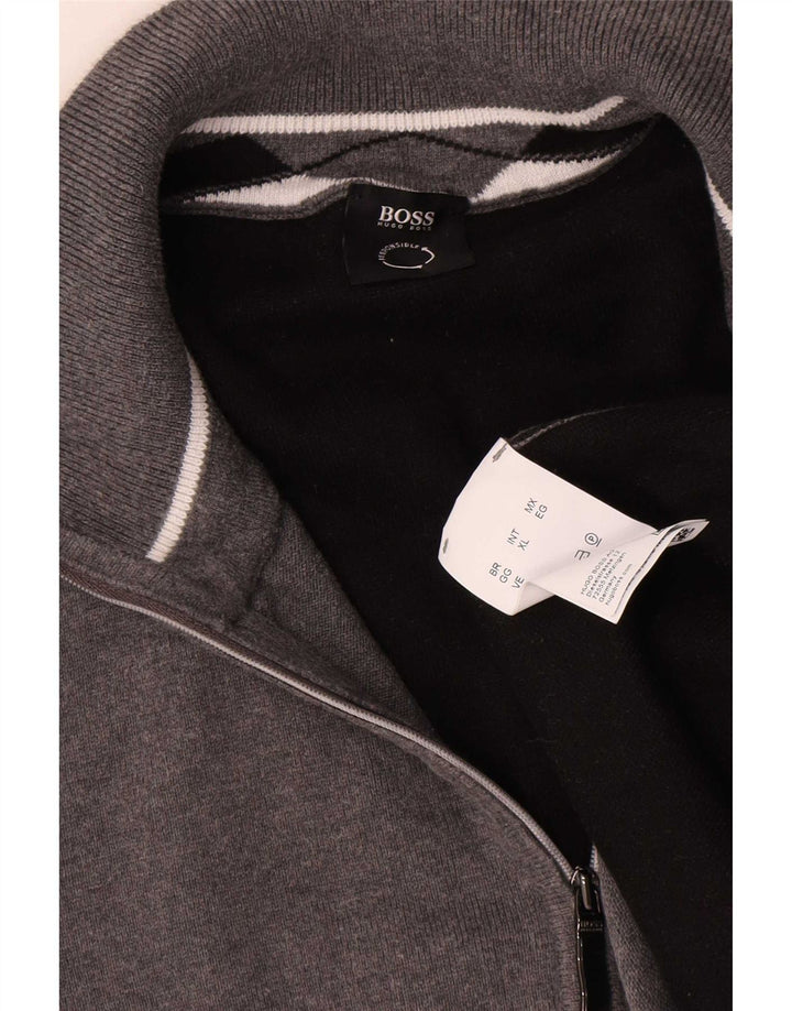 Felpa Hugo Boss da uomo con zip e collo, maglione XL, cotone grigio