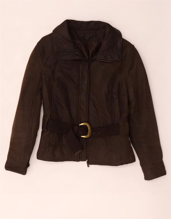 Giacca in pelle vintage da donna IT 42 Marrone medio