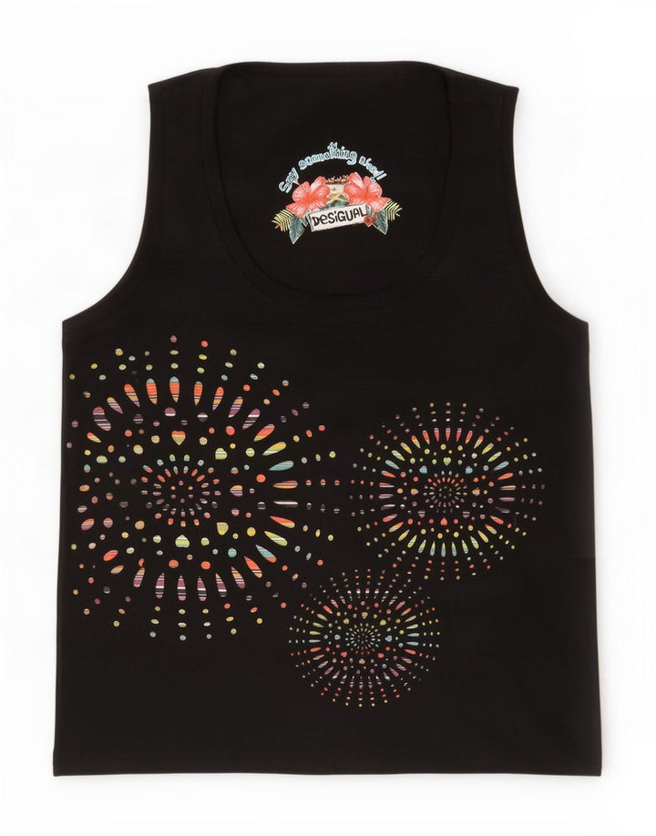 Desigual Gilet grafico da donna Top UK 12 Poliestere geometrico nero medio