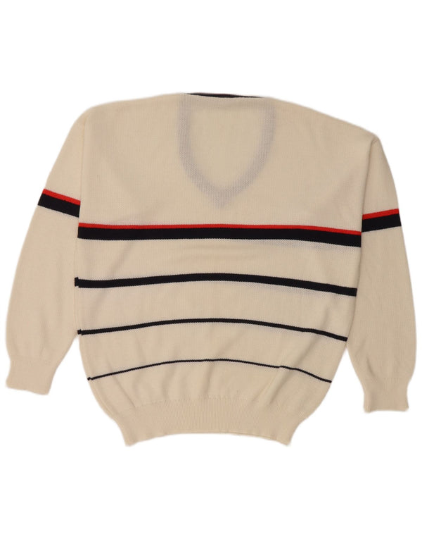 Maglione vintage da uomo con scollo a V IT 54 XL in cotone a righe bianche
