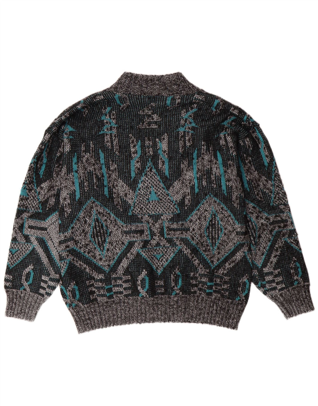 VINTAGE Maglione da uomo con scollo a V grande grigio geometrico