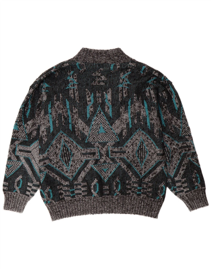 VINTAGE Maglione da uomo con scollo a V grande grigio geometrico