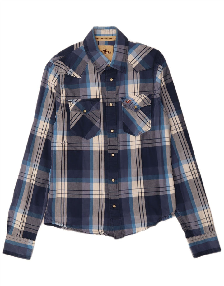 Camicia da uomo HOLLISTER grande in cotone scozzese blu navy
