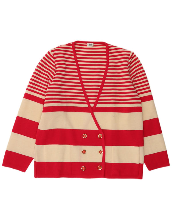 Maglione cardigan doppio petto da donna Lucia UK 14 grandi righe rosse