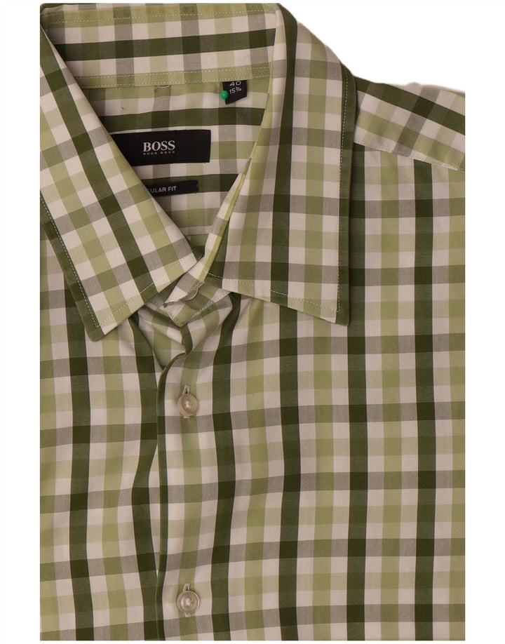 Camicia a maniche corte da uomo Hugo Boss taglia 40 15 3/4 percalle verde medio