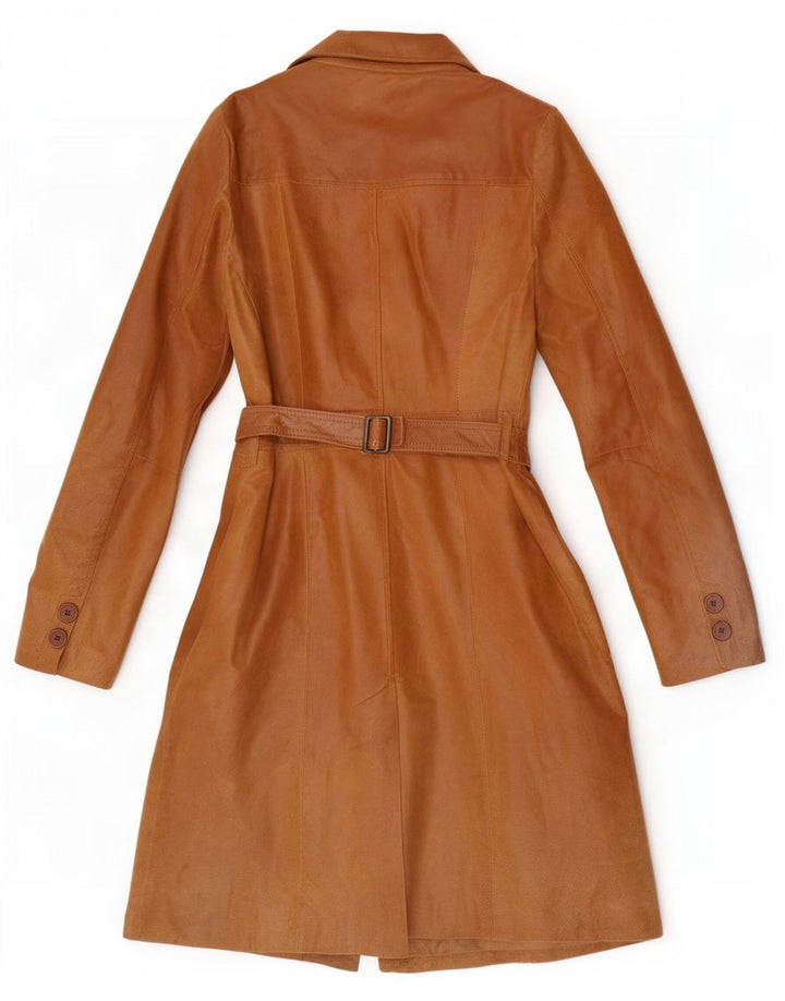Cappotto in pelle vintage da donna IT 46 grande marrone