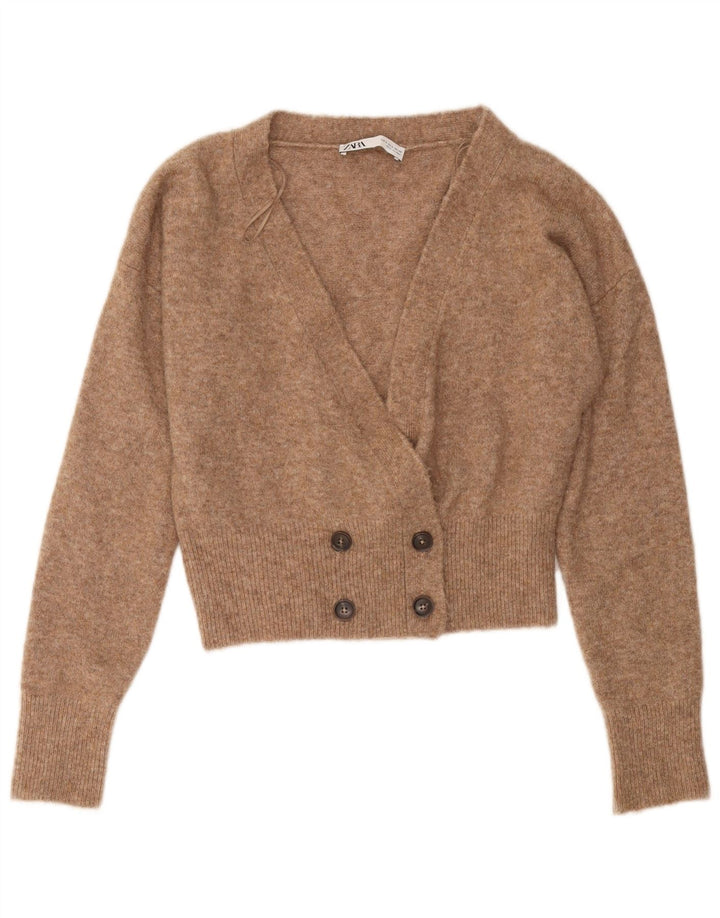 Maglione cardigan corto oversize da donna Zara UK 10 piccolo Beige