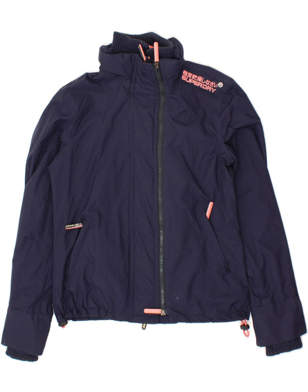 SUPERDRY Womens Windcheater Rain Jacket UK 14 Medium Navy Blue Nylon