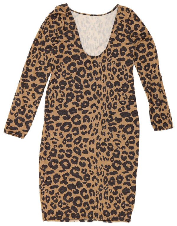 Abito aderente a maniche lunghe da donna Lipsy UK 14 Grande stampa animalier marrone