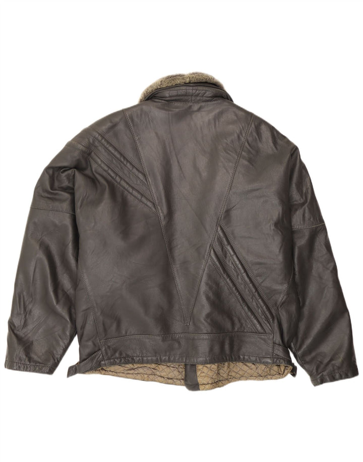 Giacca da motociclista in pelle da uomo vintage UK 40 grande in pelle nera