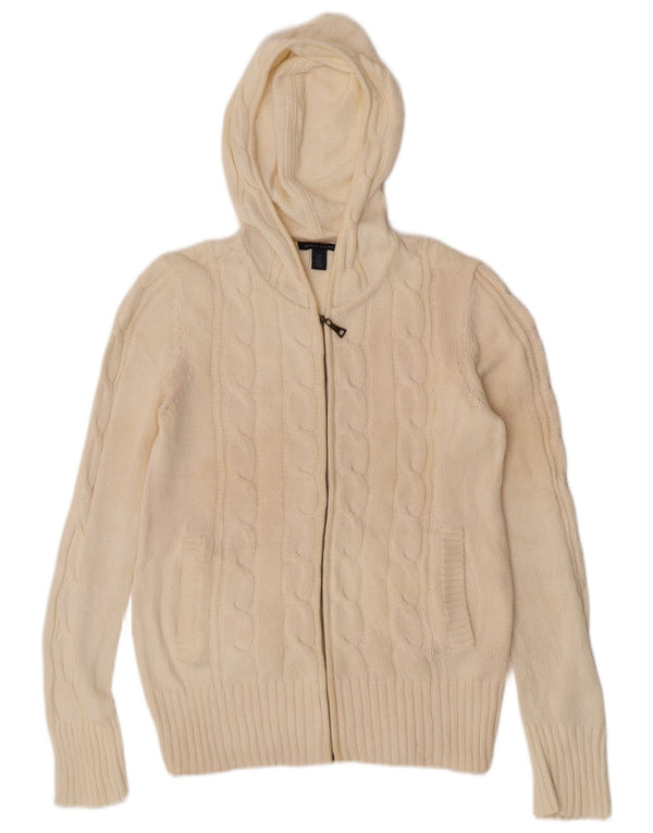 Tommy Hilfiger Womens Hooded Cardigan Sweater UK 10 Small Off White Cotton
