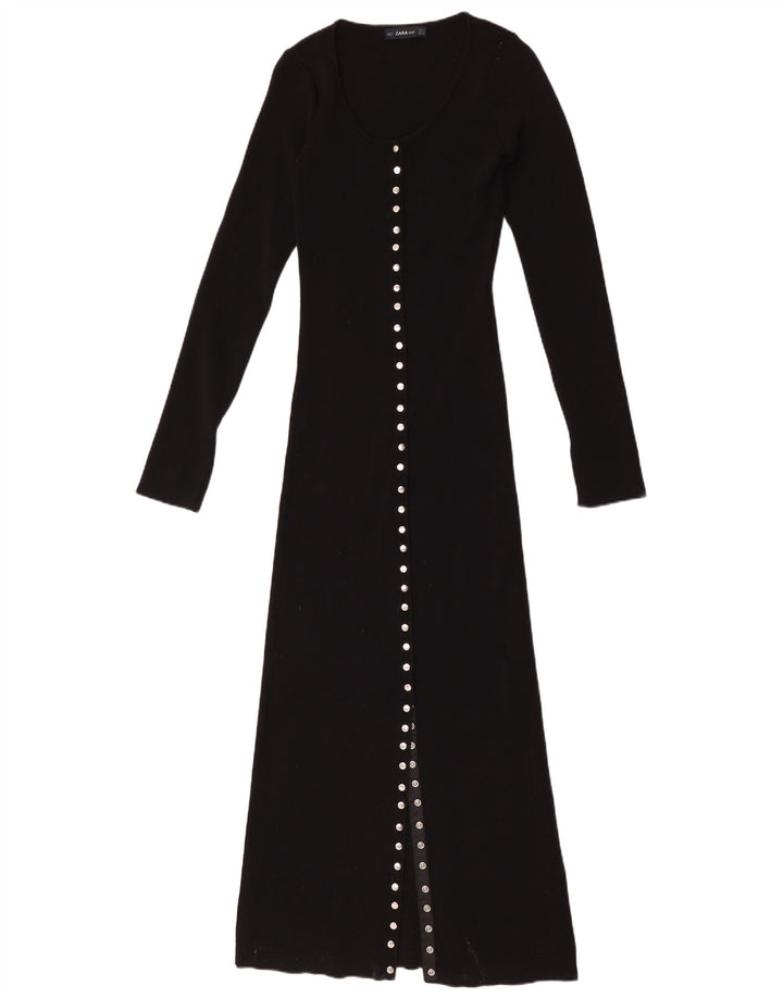Vestito lungo a maniche lunghe da donna Zara UK 12 medio nero