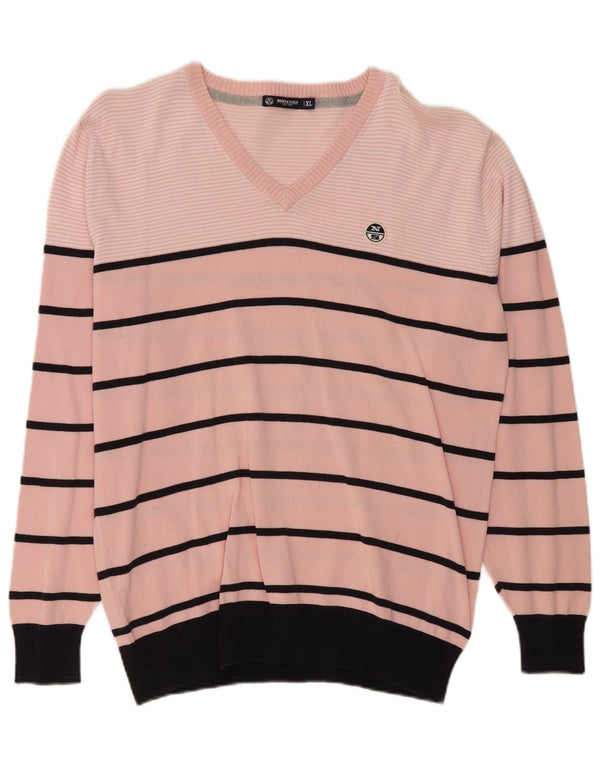 Maglione da uomo con scollo a V North Sails XL in cotone a righe rosa