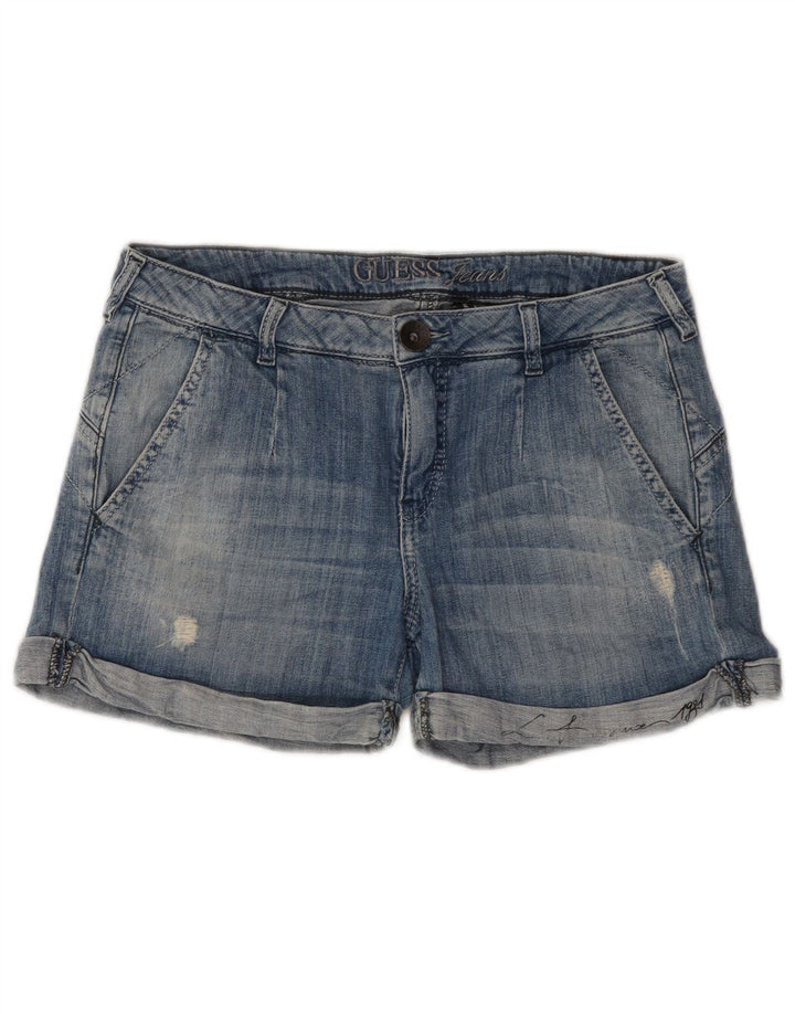 Pantaloncini di jeans invecchiati Guess da donna W28 cotone blu medio