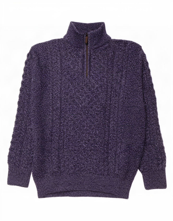 Maglione maglione con zip da uomo originale Aran CO. Grande blu navy screziato
