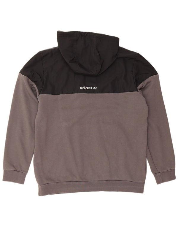 Maglione con cappuccio e zip ADIDAS da uomo, grande, in cotone color block grigio