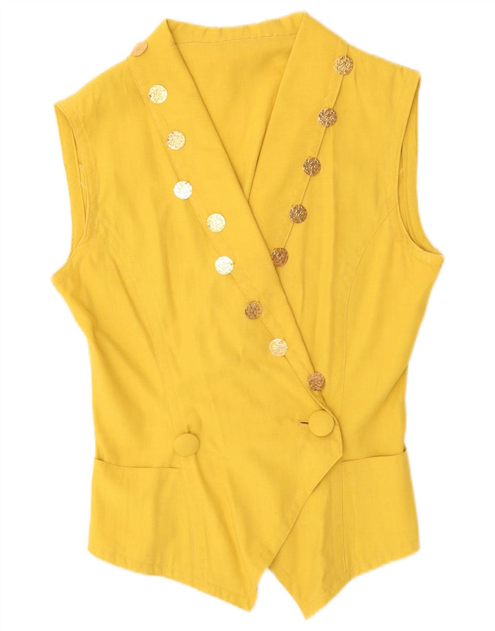 Gilet doppiopetto vintage da donna UK 12 giallo medio