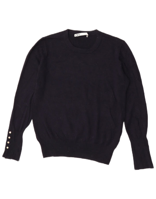 Maglione maglione girocollo da donna Zara UK 12 viscosa blu navy medio