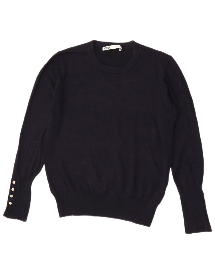 Maglione maglione girocollo da donna Zara UK 12 viscosa blu navy medio
