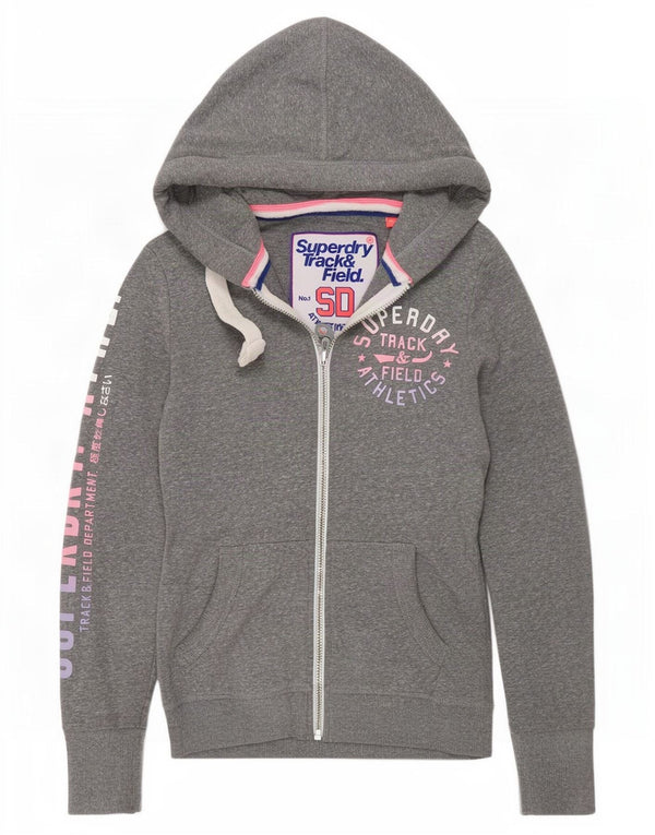 Felpa con cappuccio e zip grafica da donna Superdry UK 10 Small Grey Flecked
