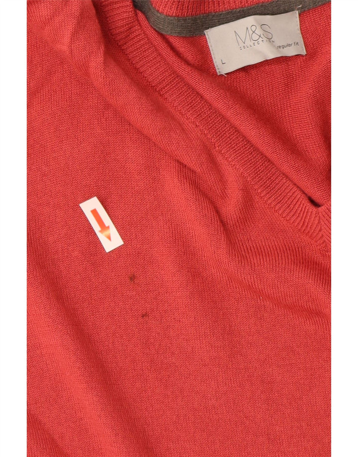 Maglione da uomo Marks & Spencer vestibilità regolare con scollo a V grande acrilico rosso
