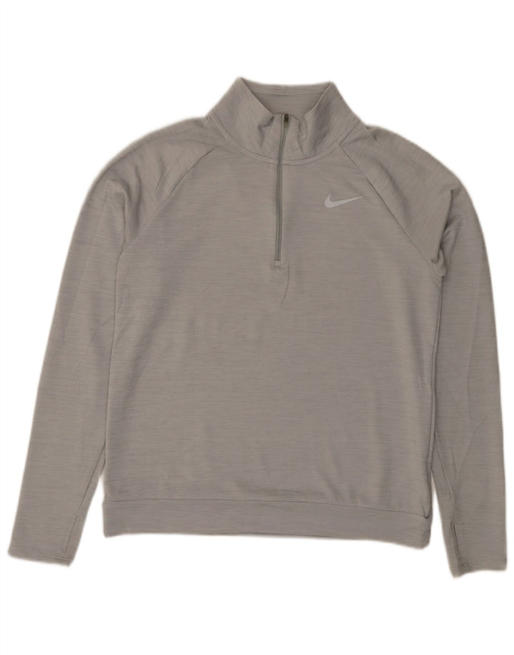 NIKE Top da tuta pullover con zip e collo Dri Fit da uomo piccolo grigio screziato
