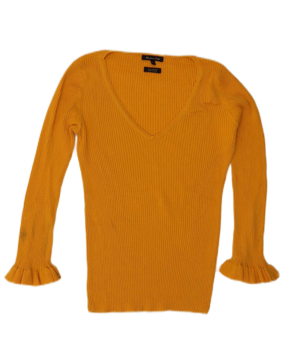 Massimo Dutti Top da donna con maniche a 3/4 a maniche lunghe UK 10 Small Giallo Seta