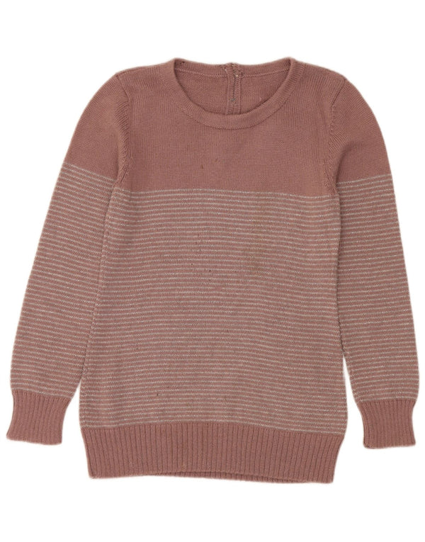 Maglione maglione girocollo da donna vintage UK 10 piccole righe rosa