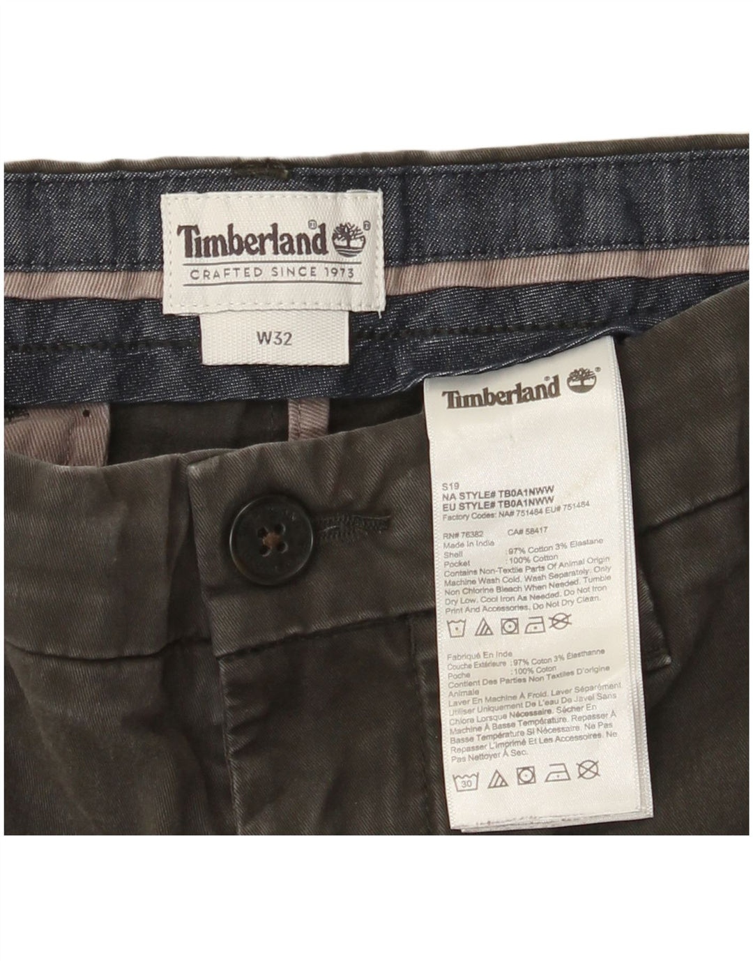 Pantaloncini chino da uomo Timberland W32 cotone grigio medio