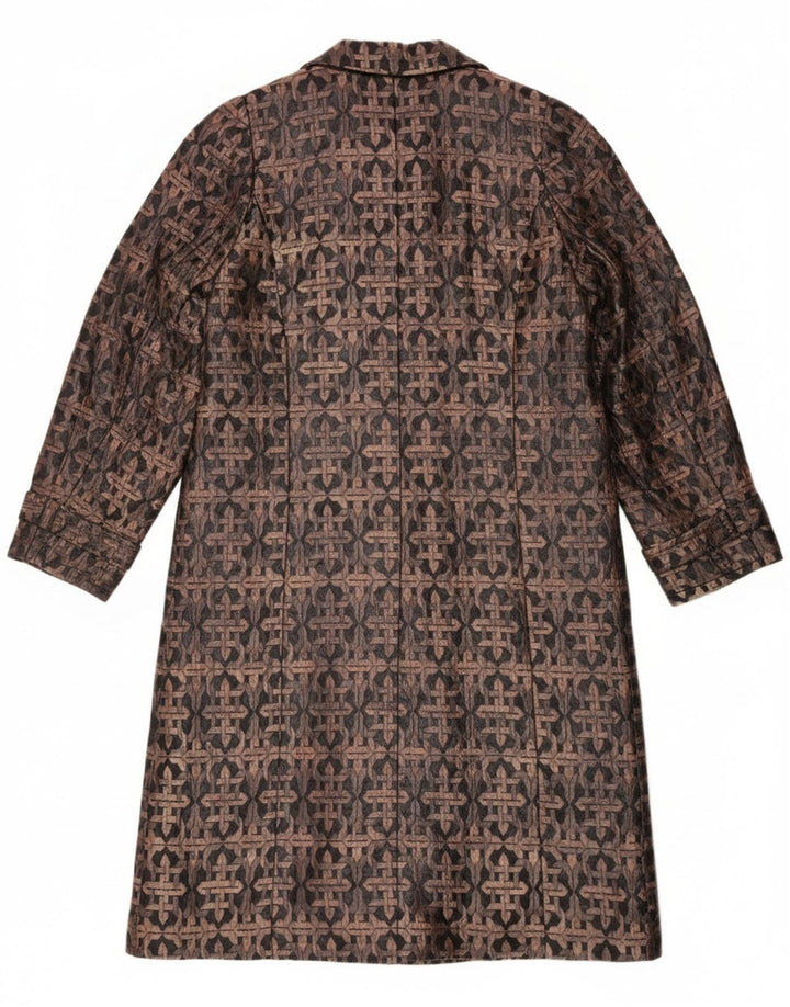 Cappotto doppiopetto vintage da donna UK 14 Marrone medio geometrico