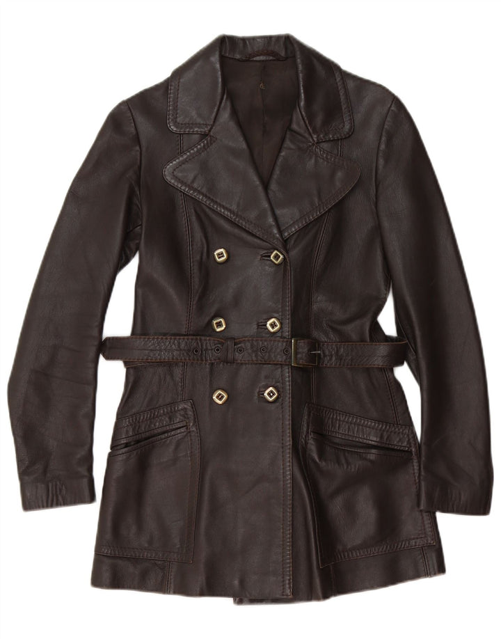 Cappotto in pelle vintage da donna UK 6 XS Marrone