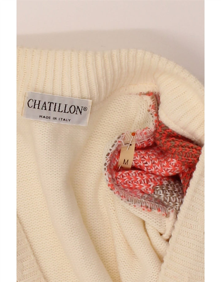 VINTAGE Womens Cardigan Sweater UK 14 Medium Off White Argyle/Diamond Wool Vintage Vintage and Second-Hand Vintage from Messina Hembry 