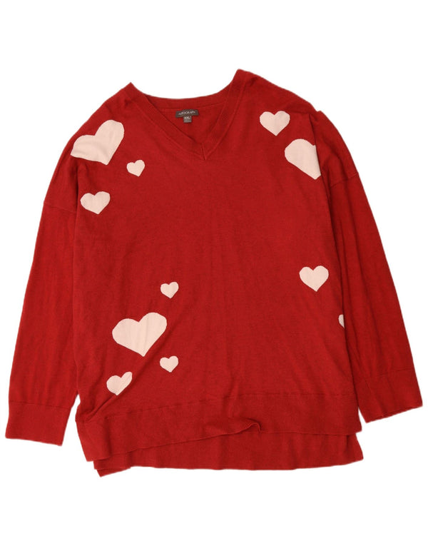 Maglione da donna con scollo a V con grafica Autograph UK 20 2XL Viscosa rossa