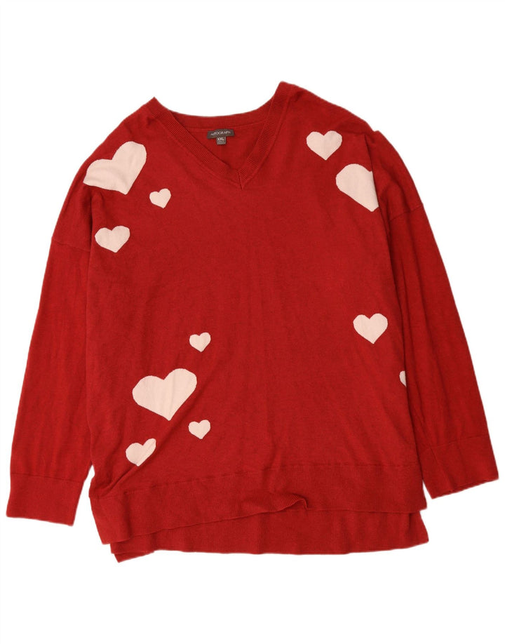 Maglione da donna con scollo a V con grafica Autograph UK 20 2XL Viscosa rossa