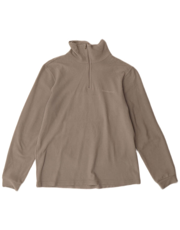 Maglione in pile Champion da uomo con zip e collo, piccolo, in poliestere grigio