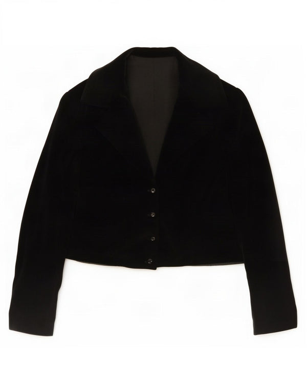 Giacca Bolero vintage da donna in velluto UK 14 media nera