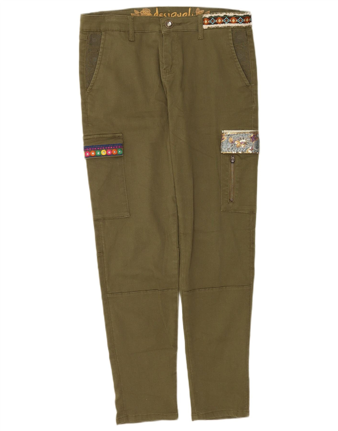 Pantaloni cargo slim grafici da donna Desigual EU 40 Medium W30 L29 Khaki