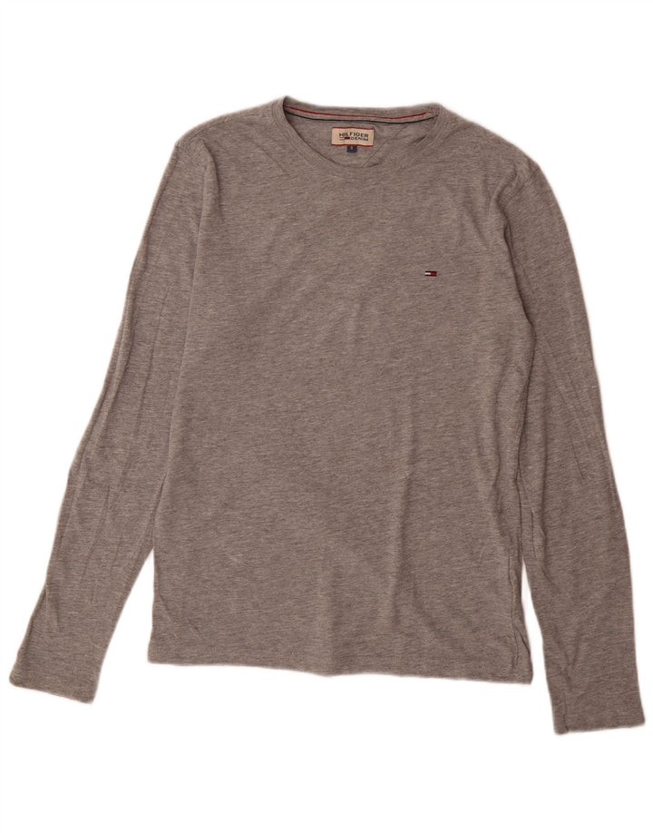 Tommy Hilfiger Top da uomo a maniche lunghe in cotone chiazzato grigio piccolo