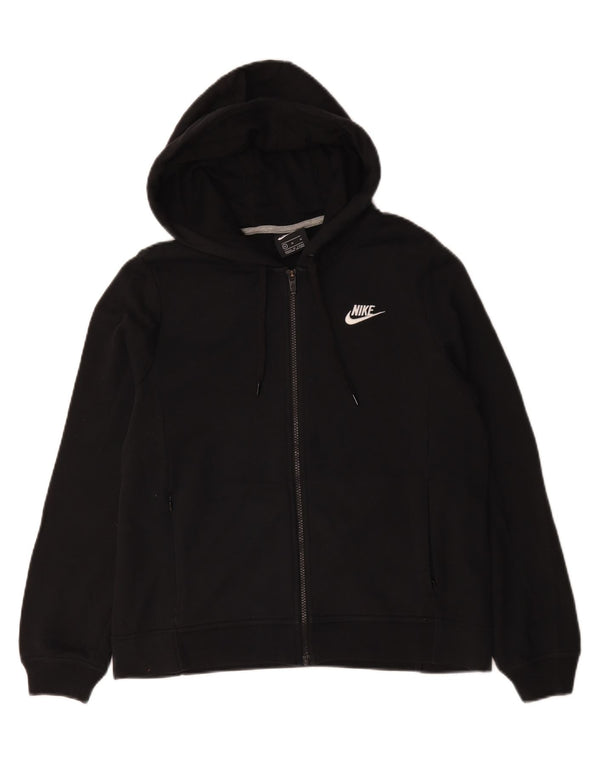Nike Womens Zip Hoodie Sweater UK 14 Medium Black Cotton