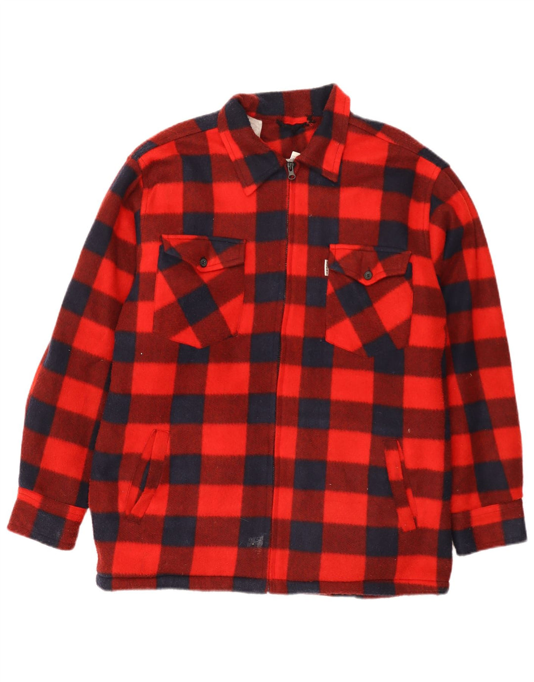 Camicia da boscaiolo in pile vintage da uomo, grande poliestere a quadretti rossi