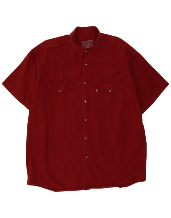 Camicia di jeans a maniche corte da uomo vintage XL in cotone bordeaux