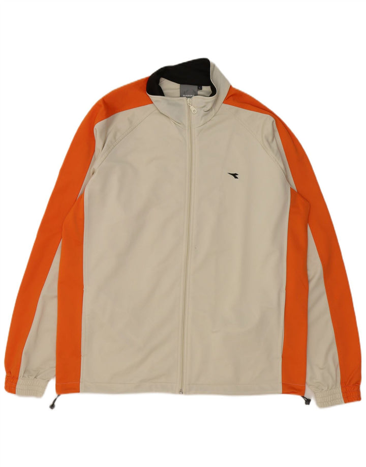 DIADORA Mens Tracksuit Top Jacket Large Off White Colourblock Polyester