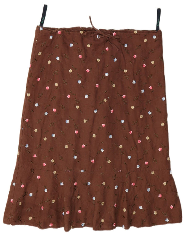 Gonna a trapezio da donna Boden UK 10 piccola W34 lino maculato marrone