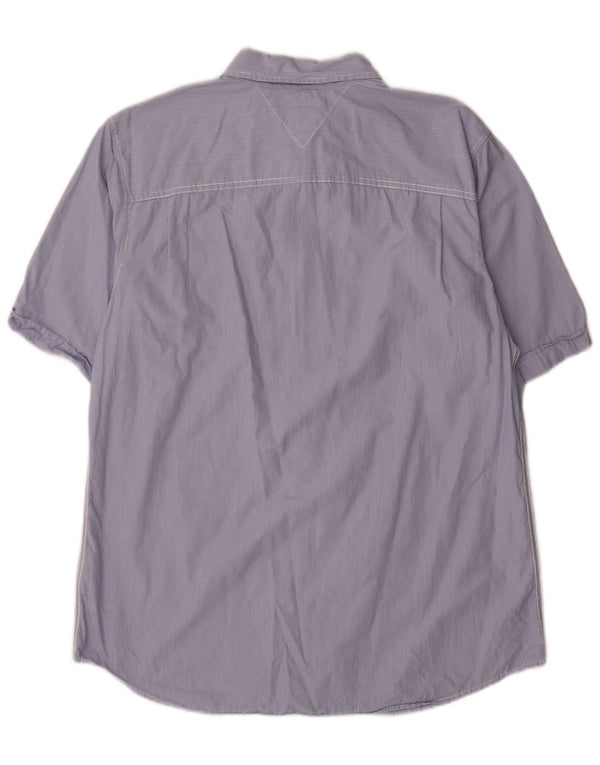 Camicia a maniche corte da uomo Tommy Hilfiger XL blu gessato in cotone