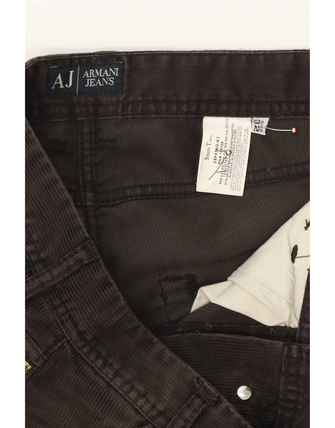Pantaloni dritti in velluto a coste da uomo Armani W32 L34 poliestere marrone