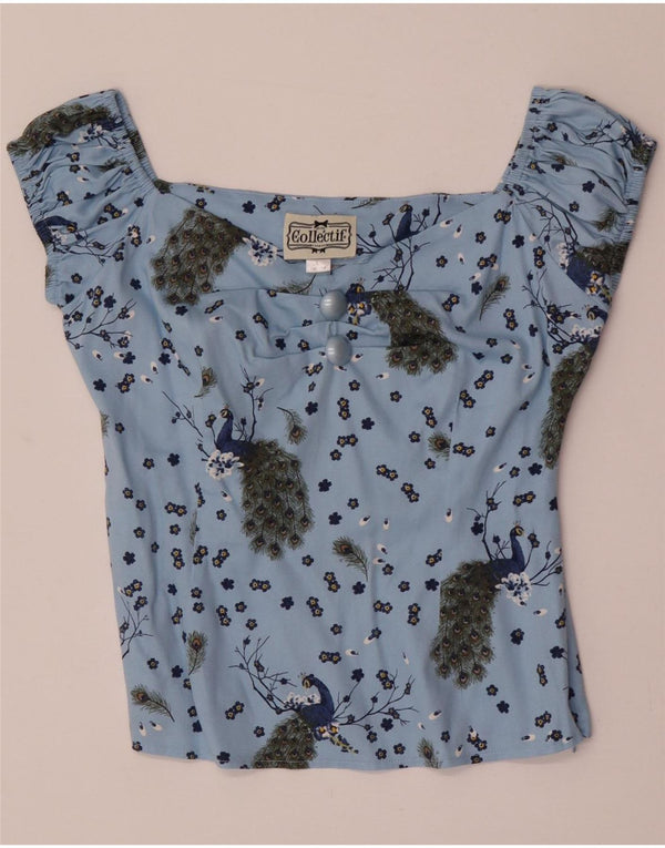 Collectif Camicetta corta da donna Top UK 14 Cotone con stampa animalier blu medio