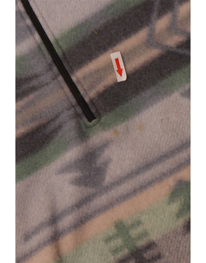 Maglione in pile vintage da uomo con zip e collo medio multicolore geometrico