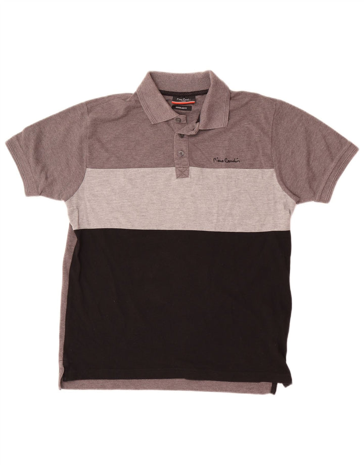 Polo da uomo dalla vestibilità regolare Pierre Cardin, piccola, in poliestere color block grigio