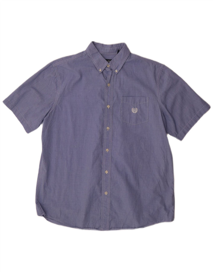 Camicia a maniche corte da uomo Chaps Large in cotone pied de poule blu