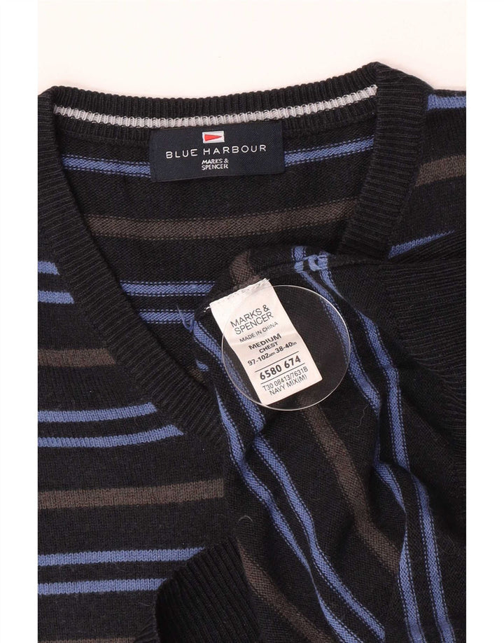 Maglione da uomo con scollo a V Marks & Spencer medio acrilico a righe blu navy